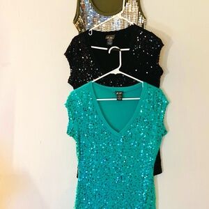 3 pck Sequin tops sz Medium